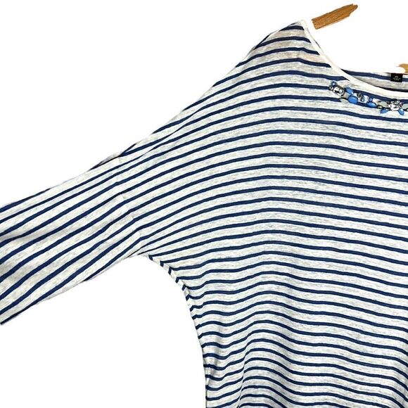 Ann Taylor Jewel Collar Striped 100% Linen Dolman Sleeve Top - Picture 4 of 12